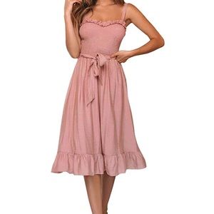 Ruffle tie-waist pink dress